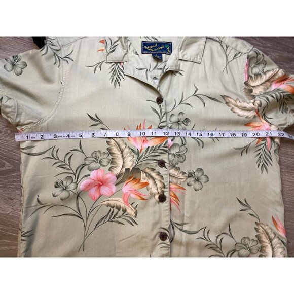 Island Traders Green Tropical Short Sleeved Button Up Top Sz L - Picture 7 of 10